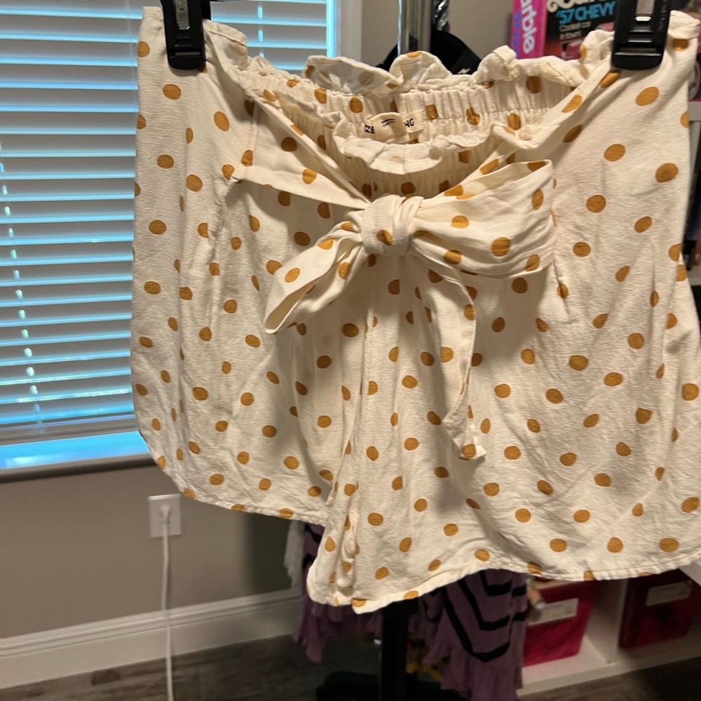 Billabong Cream Crop Top with Mustard Polka Dots